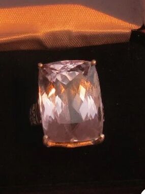 Estate Fab 45+ct Kunzite &.23 ct diamond 14k yellow gold & SS ring Sz 7-7.5